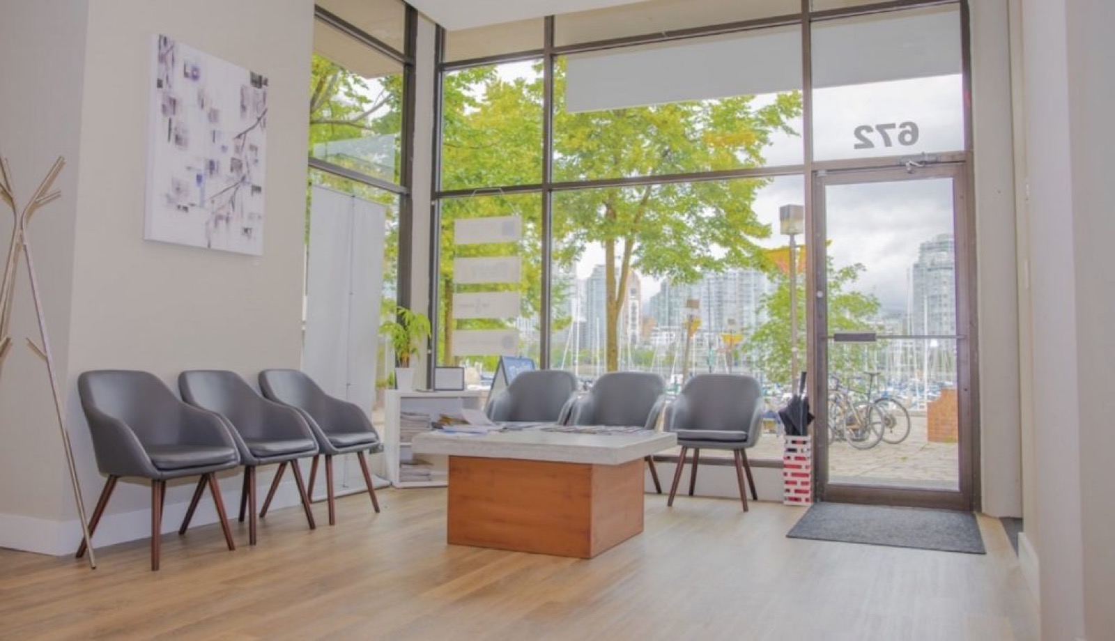 Envision Physiotherapy False Creek clinic reception and waiting room in Vancouver
